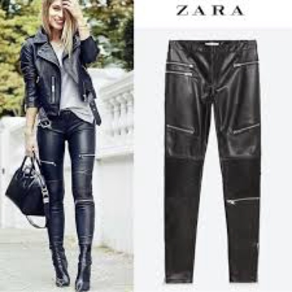 Zara Trf S Small Faux Leather Biker Pants Black Zipper biker core - Picture 12 of 12